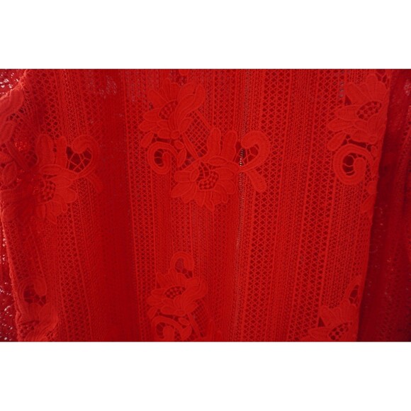 Chico's Women's Cherry Red Thick Floral Lace Crochet Zip Jacket Bomber Size L/2 - Picture 7 of 11